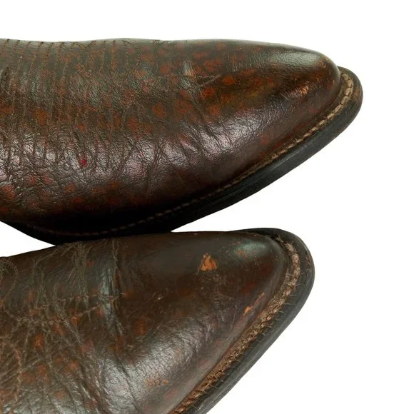 Tony Lama Cowboy Boots Brown Leather Mens 10.5 A Narrrow Width Vintage Western